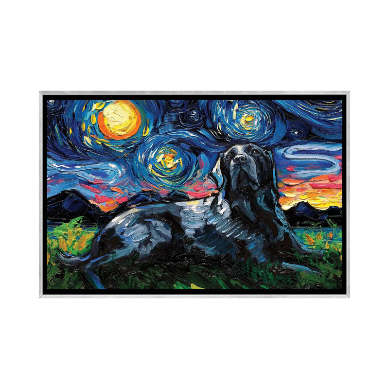 «Black Labrador Night III» par Aja Treves - reproduction d'art, Pas de tapis, H 26 po x l 40 po x 1,5 po