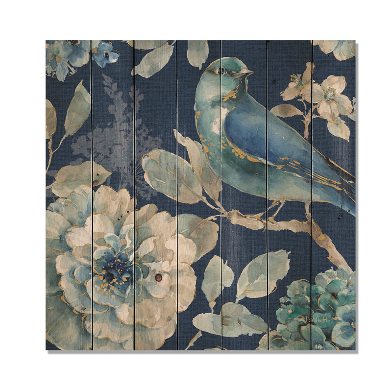Indigold Bird Cottage Family III - impression de campagne sur bois de pin naturel, H 30 po x l 30 po x P 1 po