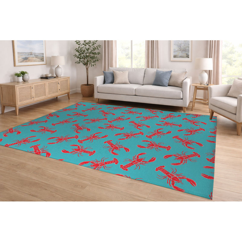 Tapis ultra-mince à profil bas Lobster, Bleu sarcelle clair, Rectangulaire 8 pi x 10 pi