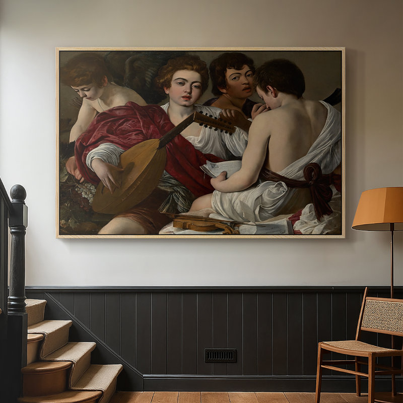 Les Musiciens, c. 1595 - Toile tendue avec châssis Caravaggio, 26 x 40, Naturel