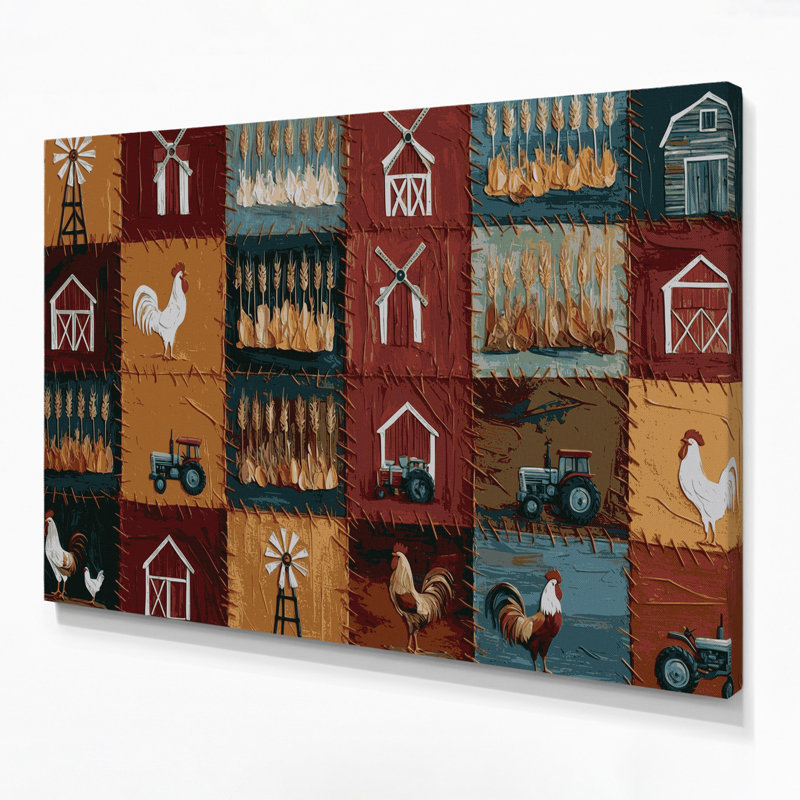 Farm Quilting Patterns Brown Canvas Wall Art, 11" H x 14" W