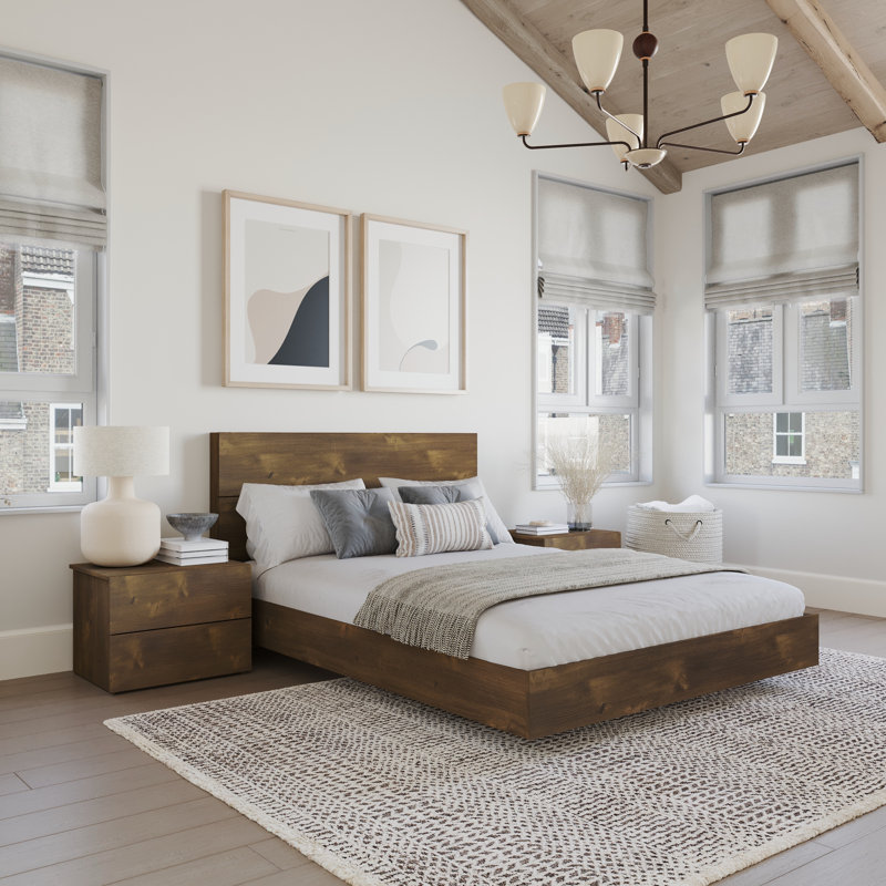 Ensemble de chambre à coucher avec lit plateforme 3 pièces Milo, Double, Truffe