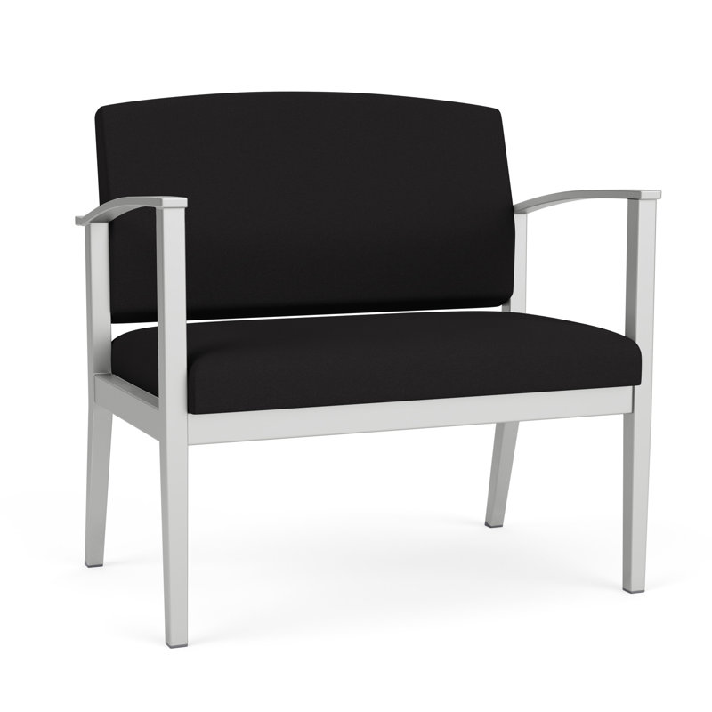 Chaise en acier Amherst, Portes ouvertes en tissu noir, Argent