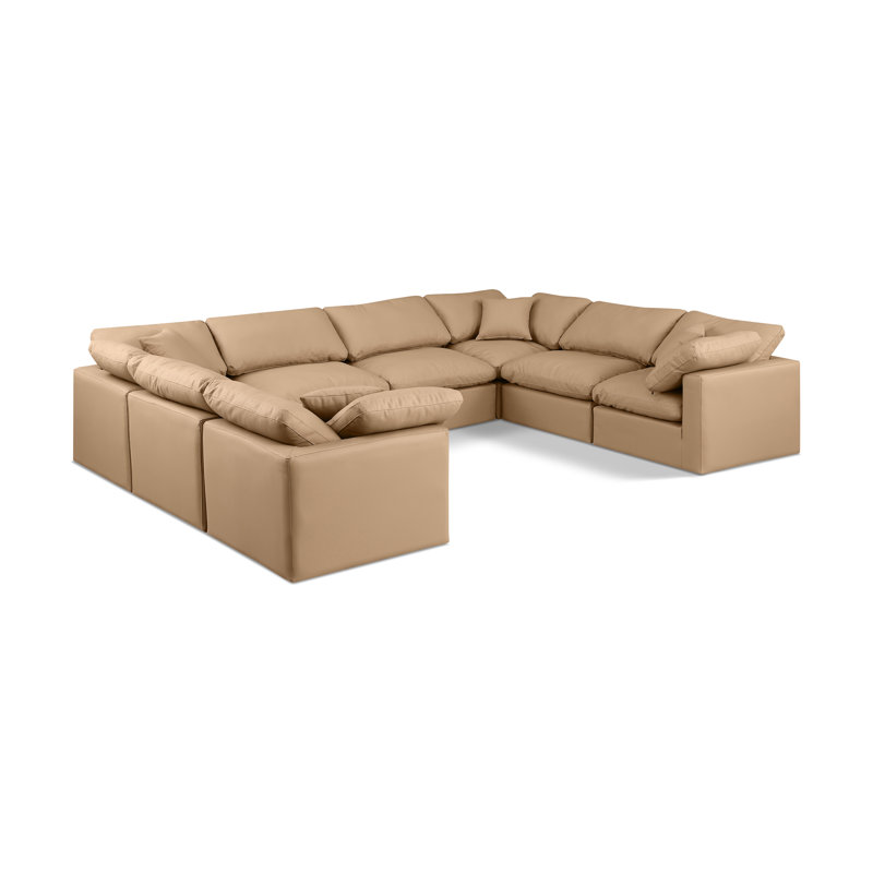 Itala Upholstered U-Shaped Sectional Reversible, Tan Vegan Leather