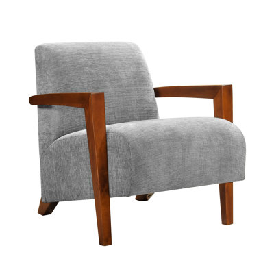 Mid - Century Modern Gray Accent Chair With Solid Wood Legs And Seat, Soft Chenille Upholstery, 300Lbs Load For Bedroom Setting Base Plywood Structure, Wrapped Foam, 300Lb Capacity Primary Living Area