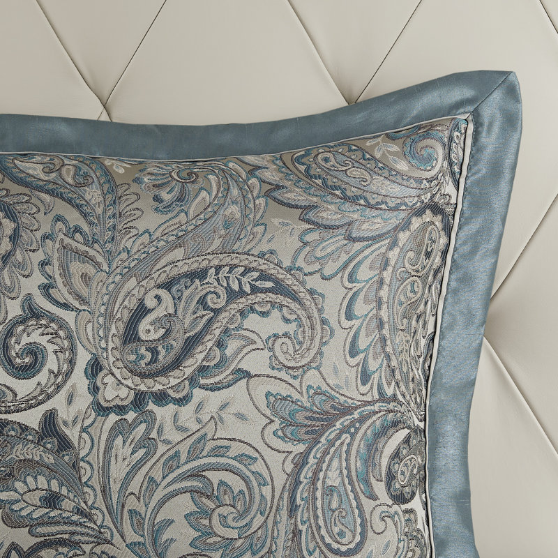 Ensemble de literie 12 pièces avec draps en coton bleu sarcelle, motif cachemire