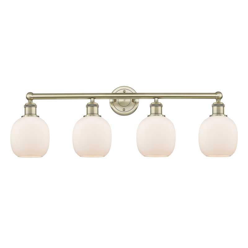 Éclairage pour meuble-lavabo 4 lumières Carlucci, Blanc mat, Laiton antique