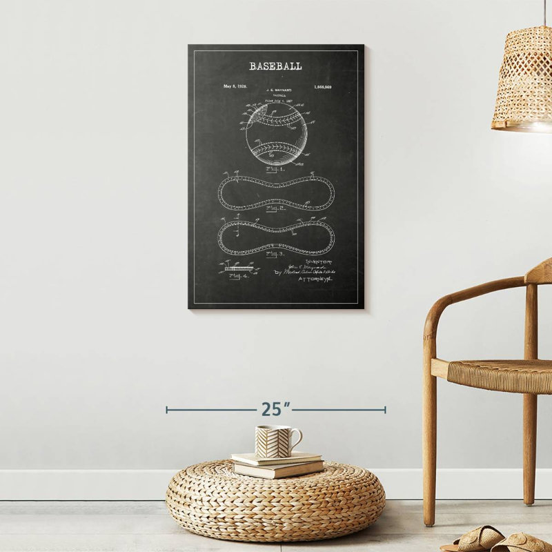 Baseball BW, brevet sur toile, H 20 po x l 30 po x P 1,25 po