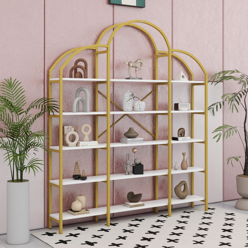 5 Tiers Office Bookcase Bookshelf,Display Shelf With Round Top