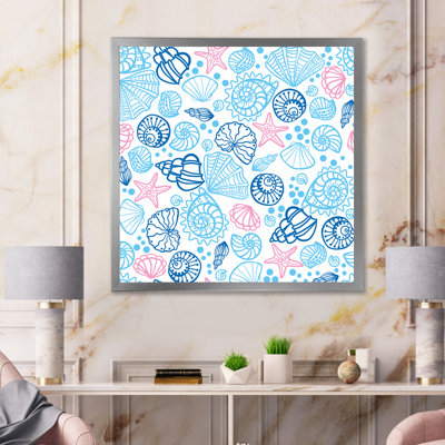«Red Sea Stars With Blue Seashells», reproduction d'art sur toile à motifs