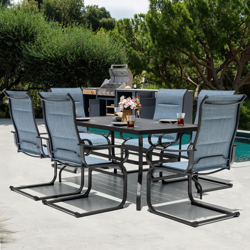 Ensemble de salle à manger 7 pièces pour patio rembourré en textilène avec trou pour parasol