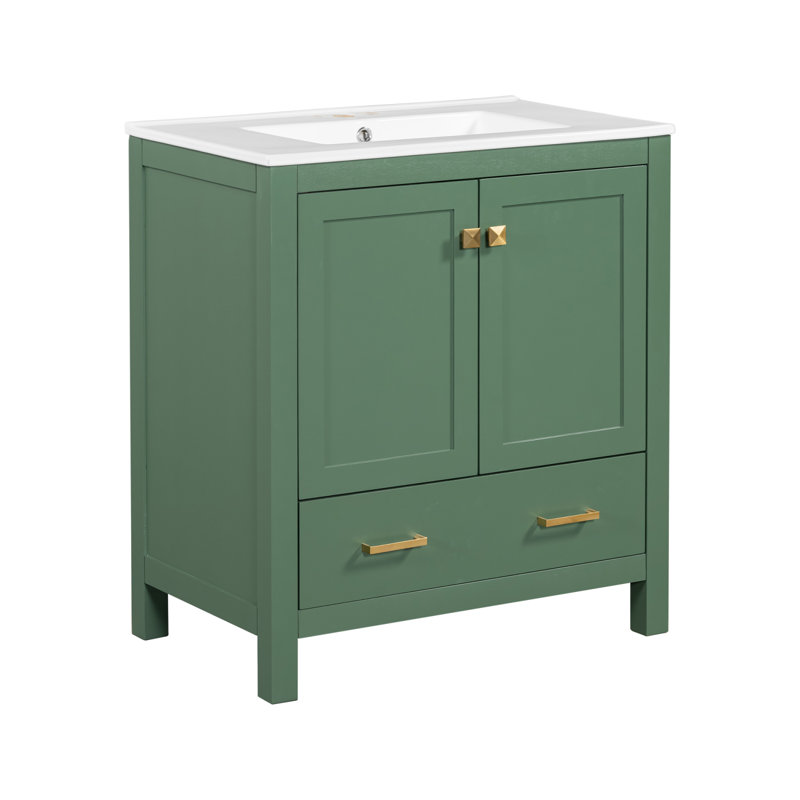 Meuble-lavabo de 30 pouces avec portes à fermeture douce et rangement multifonctionnel, Vert/doré