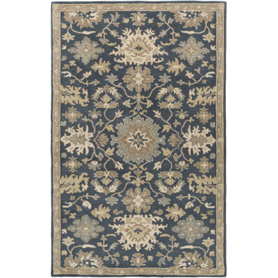Tapis bleu marine / brun / beige en laine touffeté à la main Arden
