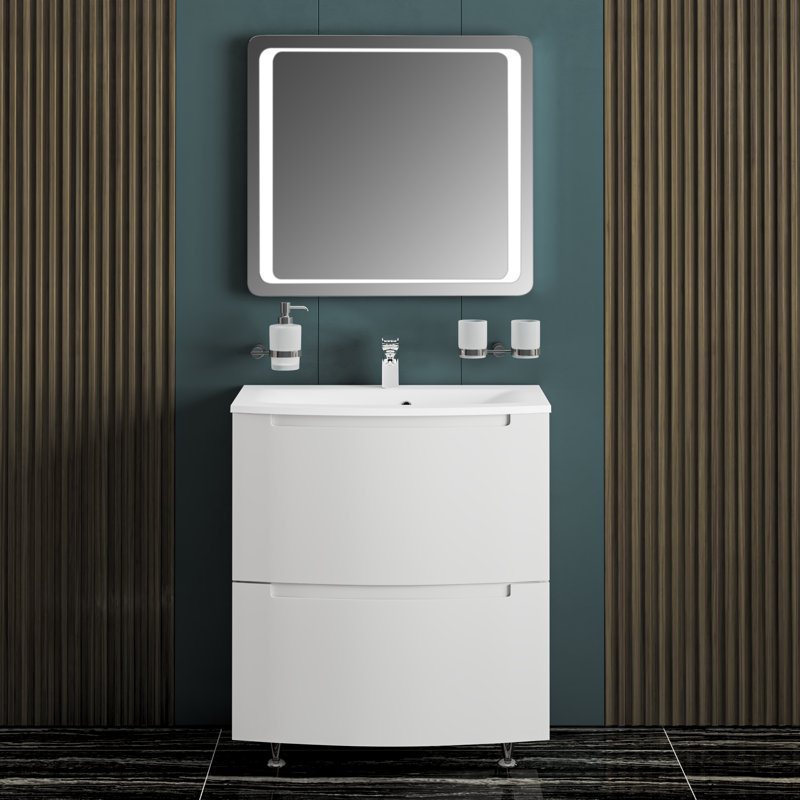 Meuble-lavabo simple avec plateau 26,3 Kaite, Blanc ultrabrillant