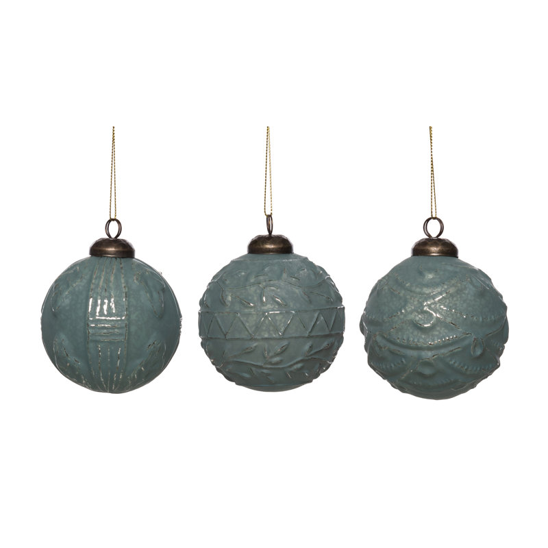  Ensemble de 3 décorations de Noël en verre vert rustique