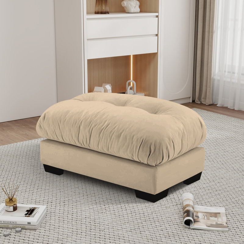 Down Filled Overstuffed Performance Velvet Ottoman, Camel