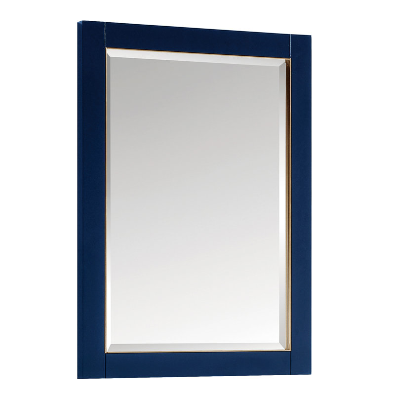Mason Rectangle Solid Wood Beveled Mirror, Navy Blue/Gold, 32" H x 24" W