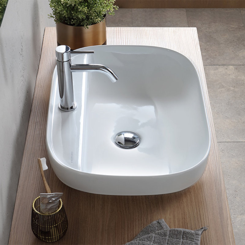 Scarabeo 22'' White Ceramic Oval Drop-In Bathroom Sink