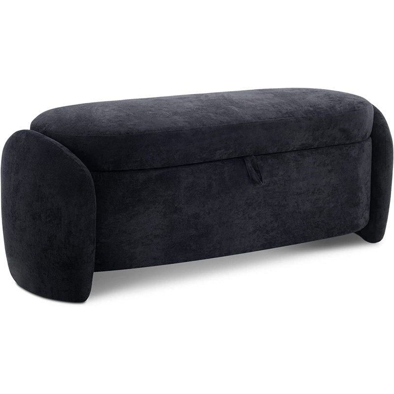 Aseeb Upholstered Flip Top Storage Bench, Linen Fabric Footrest Stool with Storage Chest, Gray