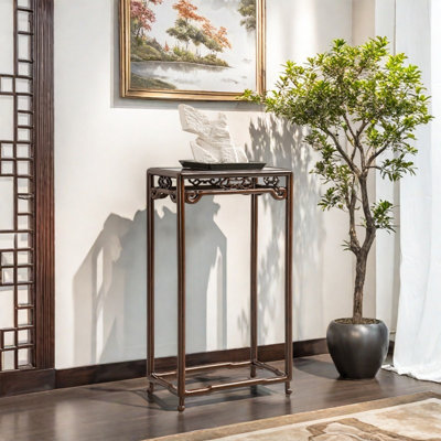Solid wood flower stand carved watertight edge