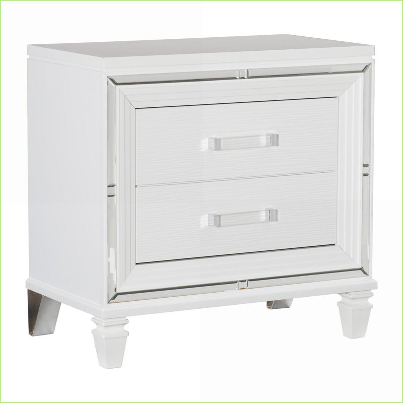 Mobilier de chambre en bois glamour à 2 tiroirs avec table de chevet en argent blanc