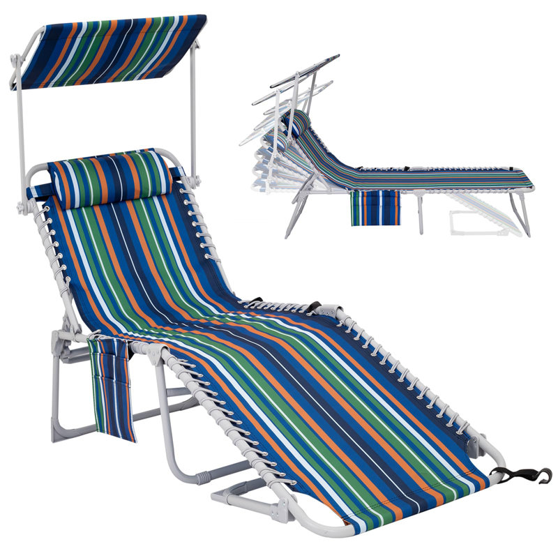 Folding Chaise Lounge Chair, Blue/Green