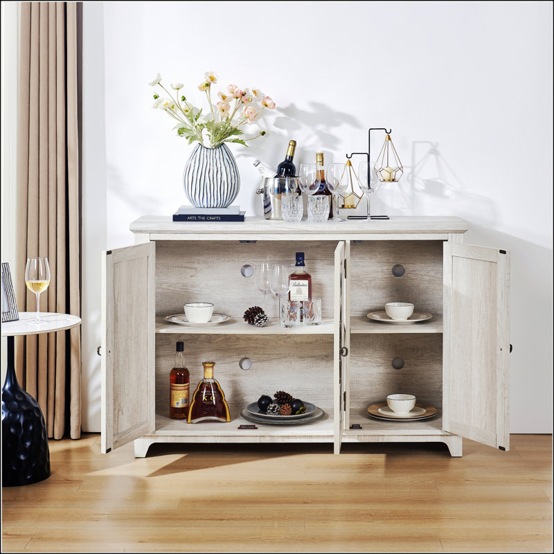 Armoire de rangement autoportante autoportante avec portes sculptées en miroir en acrylique, tablette réglable et comptoir spacieux pour une utilisation polyvalente à la maison