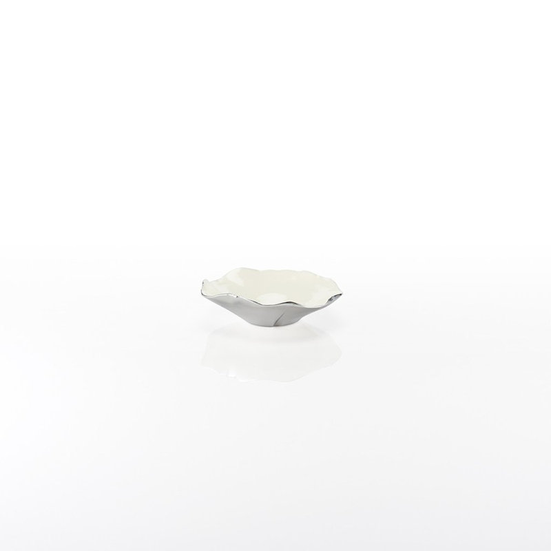 Ruffled Metal Abstract Posh & Luxe Decorative Bowl, Snow