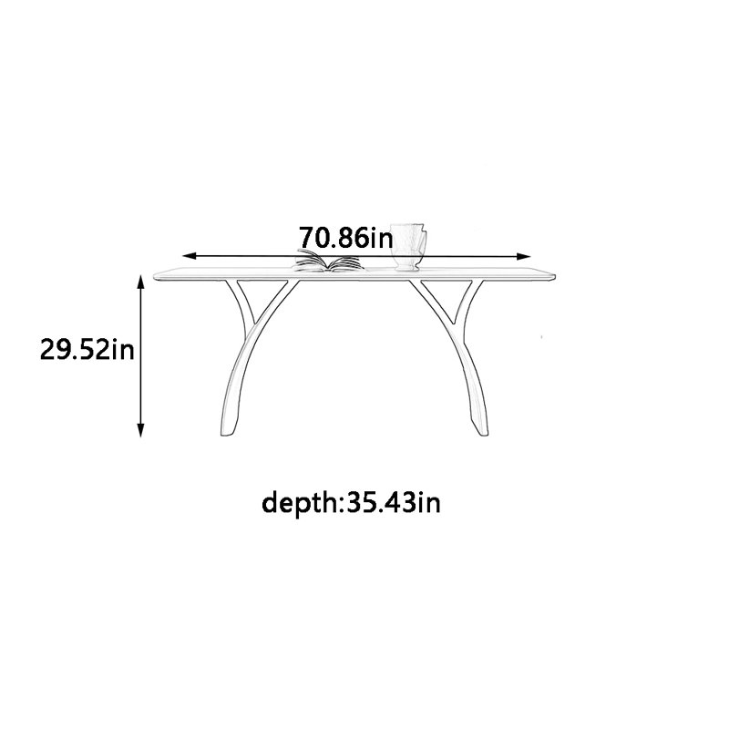 Minimalist retro rectangular dining table, 29.52"H x 70.86"L x 35.43"W