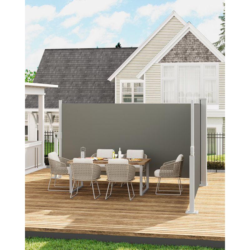 Auvent latéral double rétractable 71 po x 236 po, écran d'intimité en polyester enduit de polyuréthane gris 280 g / m², pare-vent UV pour l'extérieur