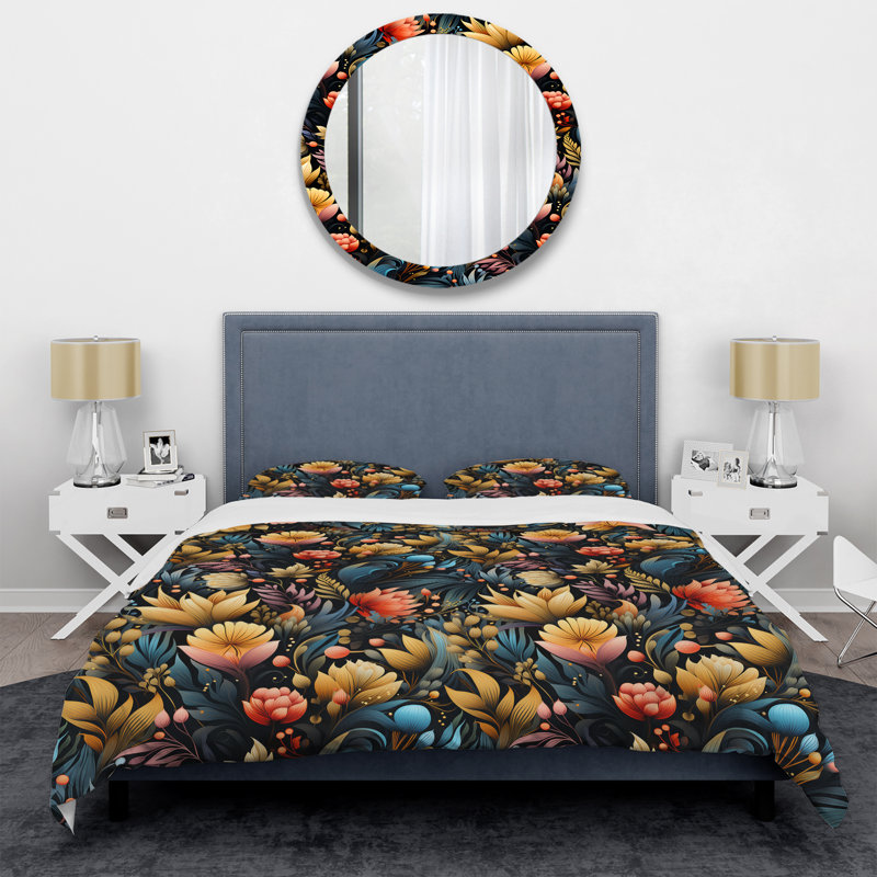 Ensemble de housse de couette Tribal Garden jaune et bleu Blooming Grace I - Floral
