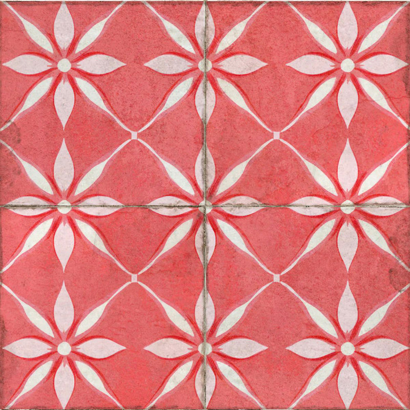 Carreau de mosaïque floral en vinyle 12 po x 12 po, Rouge indien
