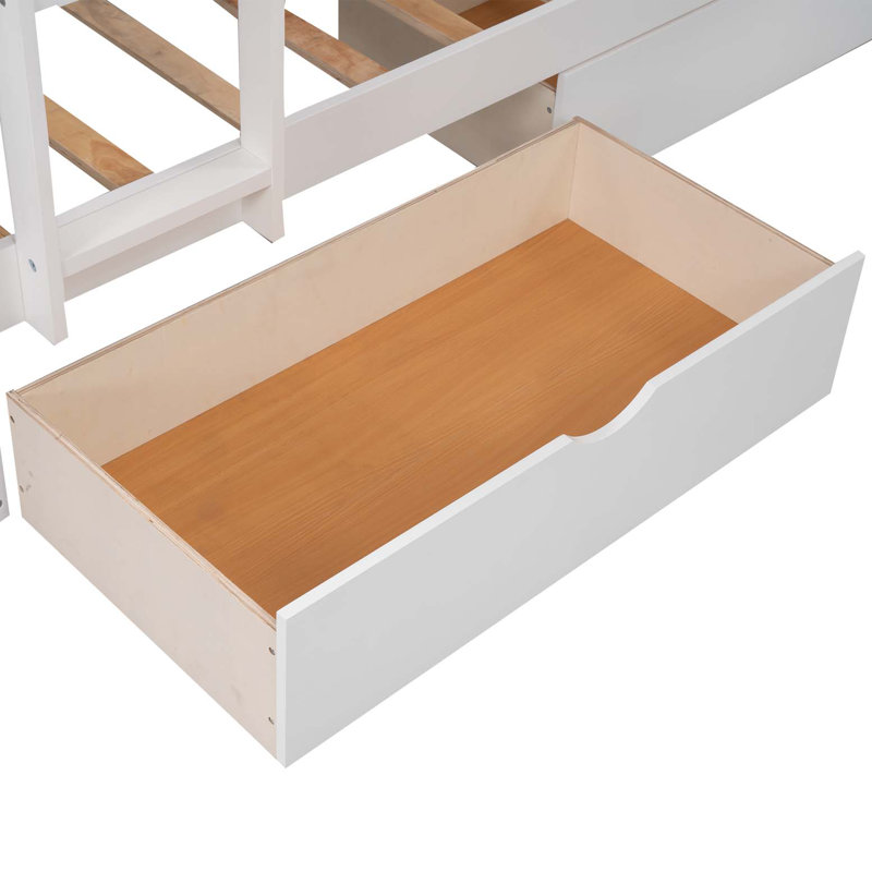 Lit superposé simple avec lit mezzanine, avec deux tiroirs, blanc, Blanc