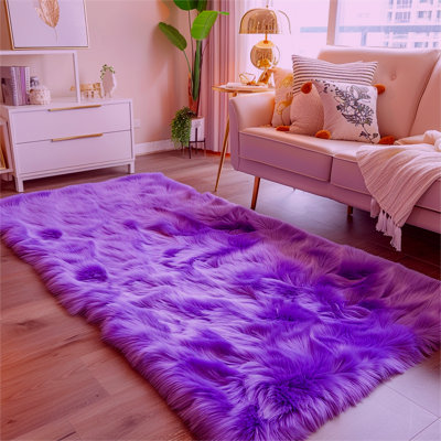 Tapis mauve en polyester tissé à la machine de couleur unie Rhonda