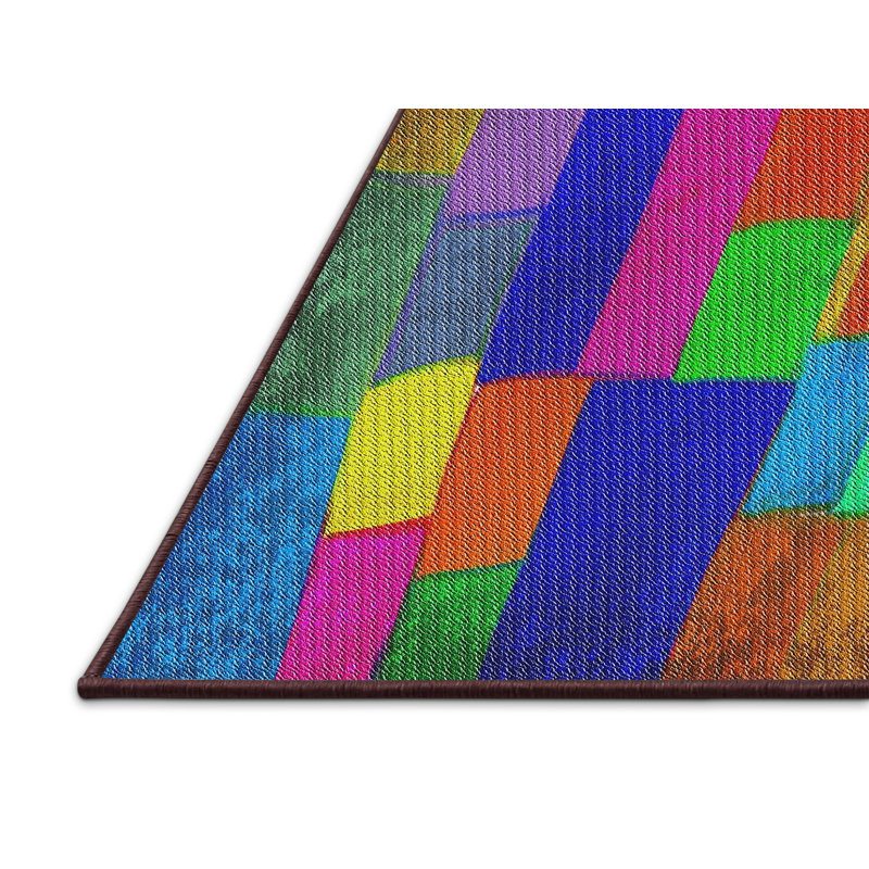 Orange abstrait/bleu/rose Tapis décoratif, Rectangle 4 pi x 6 pi