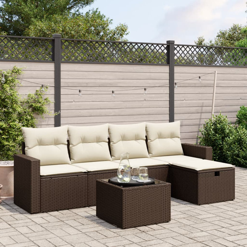 Ensemble de canapé de jardin en rotin PE brun Vidaxl, acier thermolaqué, verre trempé
