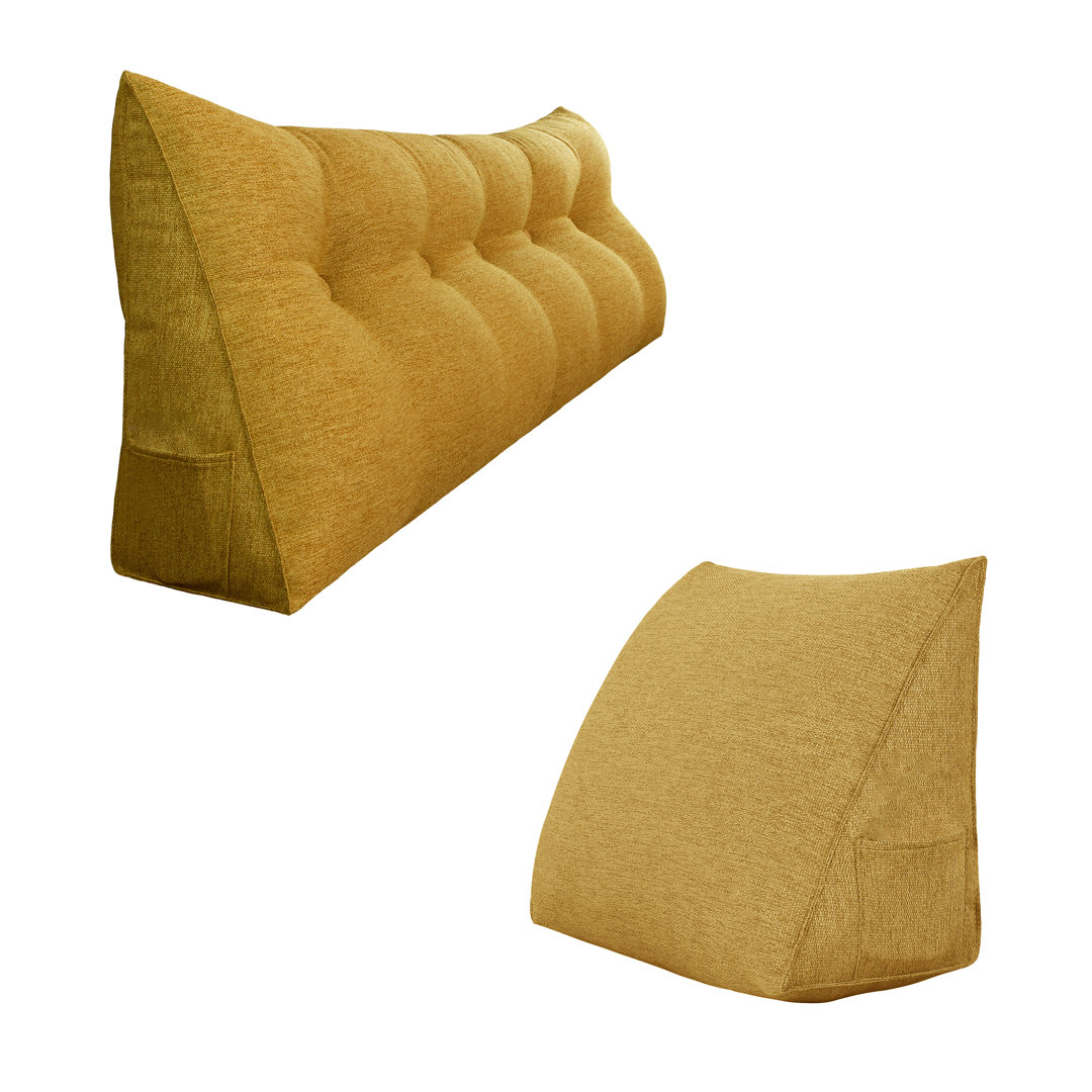 Sit-up Back Comfort Yellow Backrest Wedge Pillow Set For Queen Bed WOWMAX