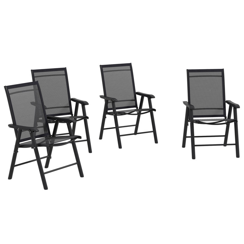 Ensemble de 4 chaises de patio pliables Outsunny, chaises de patio d'extérieur empilables avec accoudoirs pour la pelouse, le camping, la salle à manger, la plage, la structure en métal, sans assemblage, noir