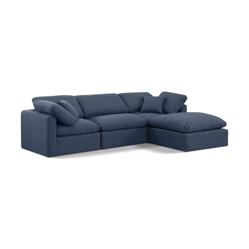Hinami 4 - Piece Upholstered Corner Sectional, Navy Linen Textured Fabric