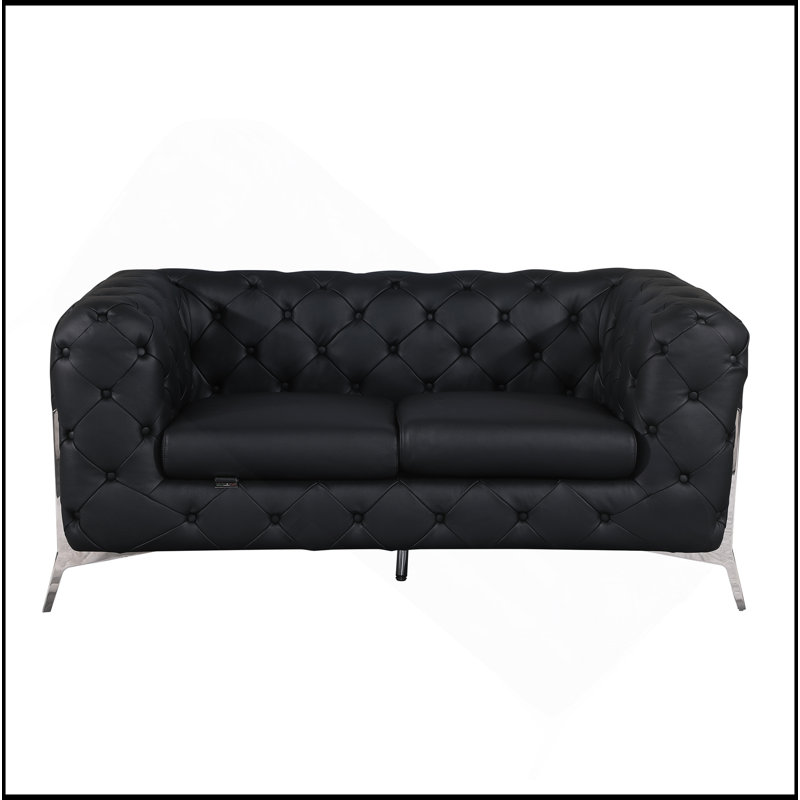 Causeuse en cuir 100% italien Global United, Argent argent, Noir