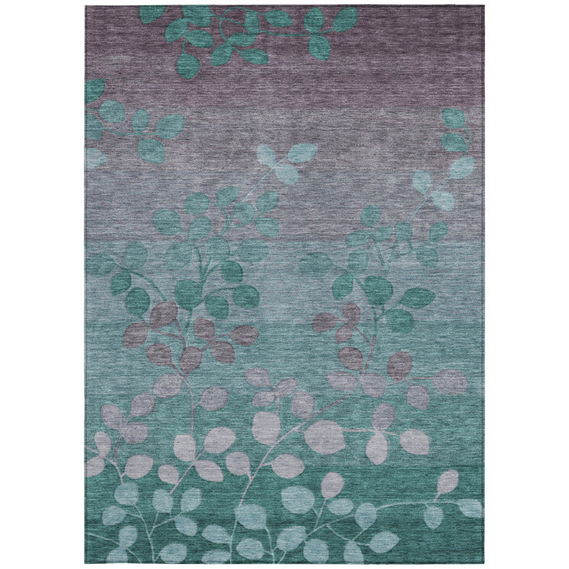 Tapis bleu sarcelle à motif floral 3 pi x 5 pi bleu et gris