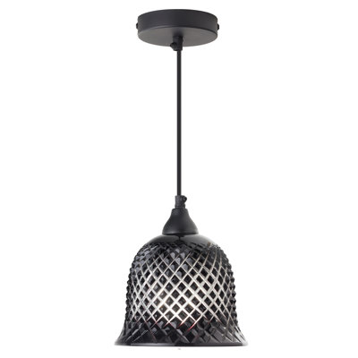 7"W Hamza Black Handblown Glass Bell Shade Pendant - Winston Porter