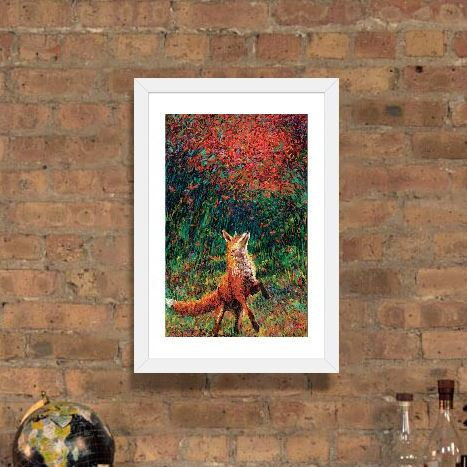 « Fox Fire » par Iris Scott, reproduction, H 32 po x l 24 po x P 1 po, Papier encadré blanc
