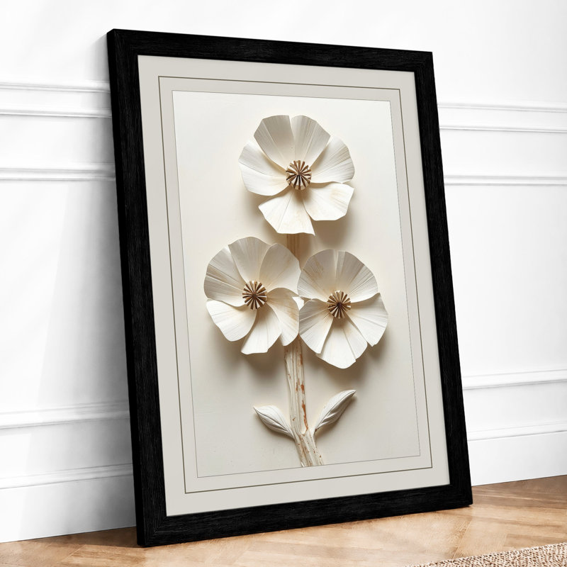 Pressed Flowers in Cream Botanical - Framed Print, A1 - 84.1 x 59.4 cm, Black