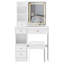 Petit meuble-lavabo de 29,2 po avec tabouret de bureau et tabouret rembourré à gauche 29,5 po, grande commande tactile, interrupteur tricolore, miroir à luminosité réglable, rangement à grande capacité, convient aux petits espaces-1794866632