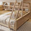 Lit simple superposé au-dessus de grand lit simple avec tablettes intégrées, lumières à changement de couleur et panneau perforé, beige-258880169-258880170