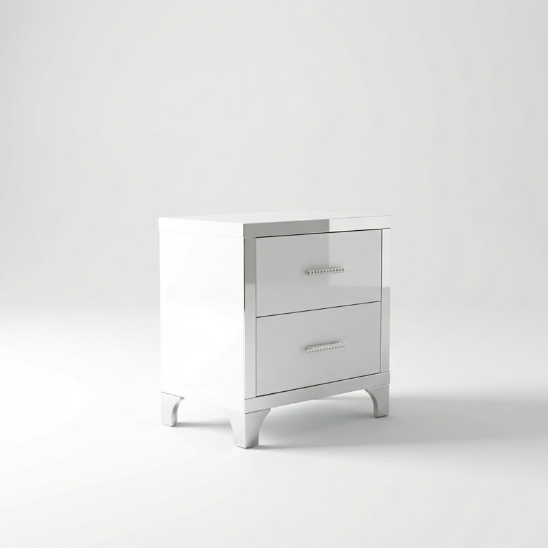 Table de chevet moderne à miroir haute brillance avec deux tiroirs et glissières silencieuses pour la chambre à coucher, le salon ou le dortoir