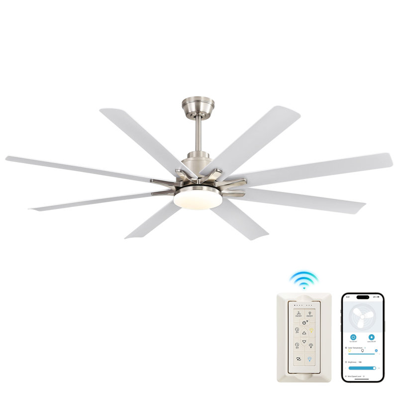 Ventilateur de plafond intelligent de 52 pouces avec lumières, 6 vitesses de vent, avec 8 pales en ABS noir, télécommande vocale, ventilateur pour chambre à coucher, salon, patio, cuisine, etc.