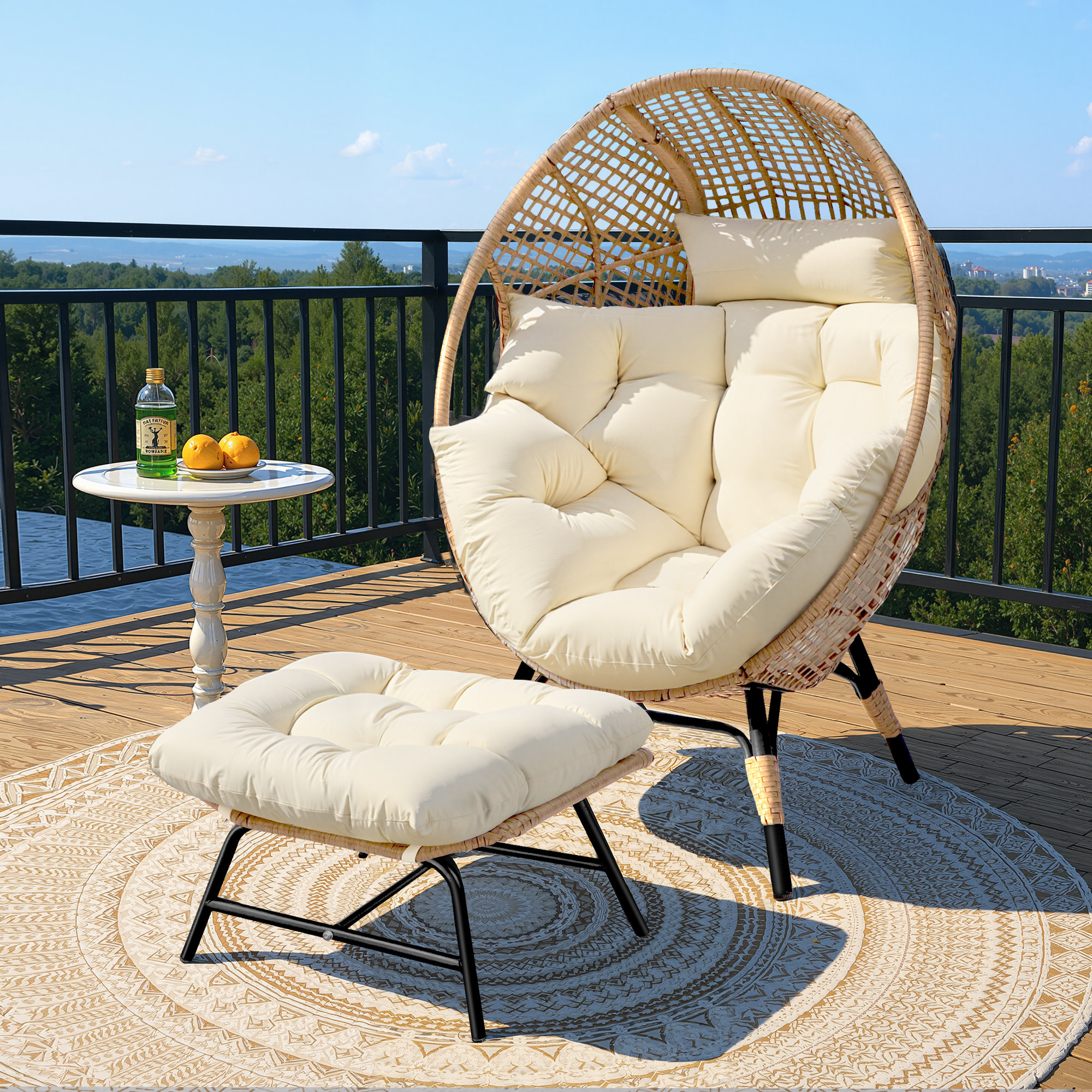 Bayou Breeze Benone Indoor/Outdoor Wicker Egg Chair Set with Ottoman