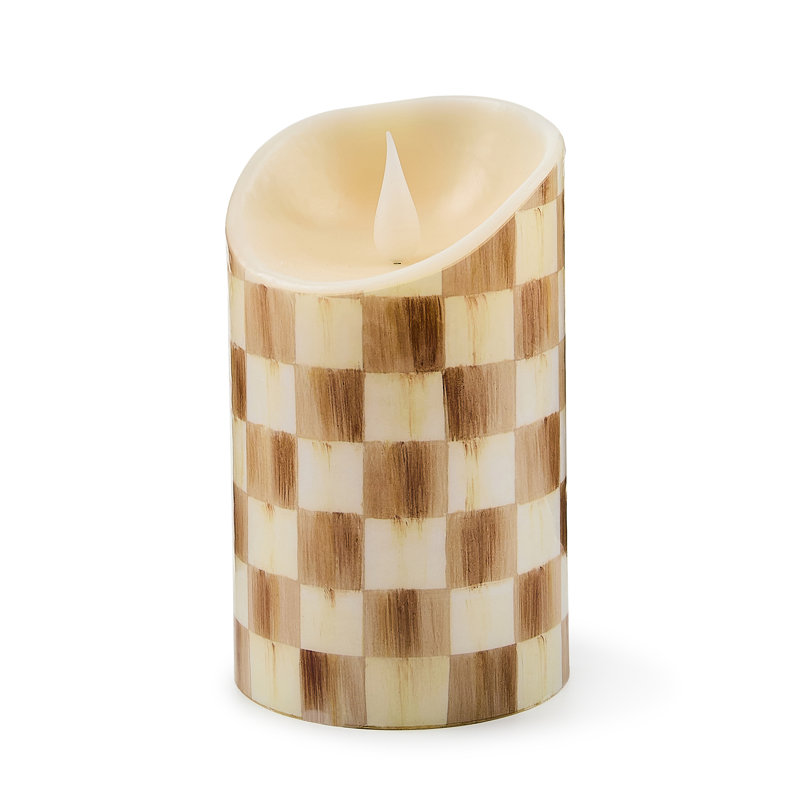 Check Flameless Pillar Candle, 5" x 3" Flameless, Mocha